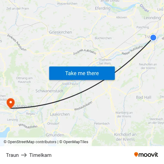 Traun to Timelkam map
