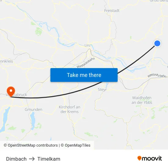 Dimbach to Timelkam map