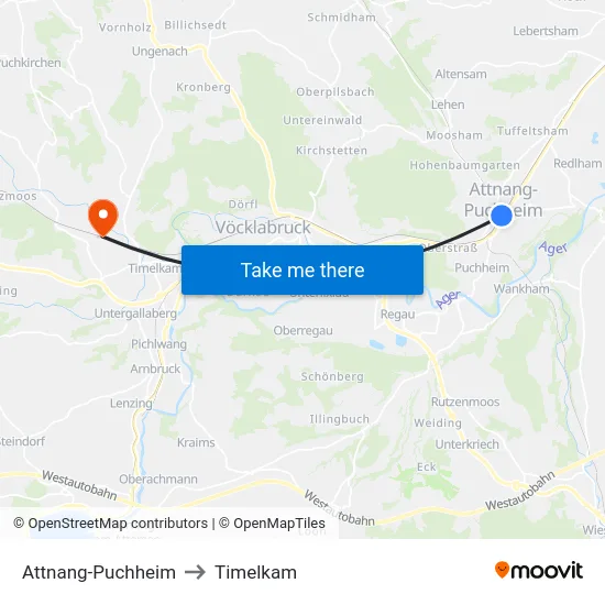 Attnang-Puchheim to Timelkam map