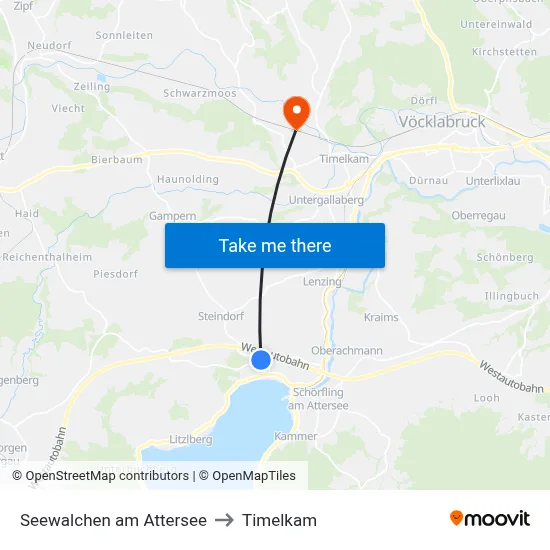 Seewalchen am Attersee to Timelkam map