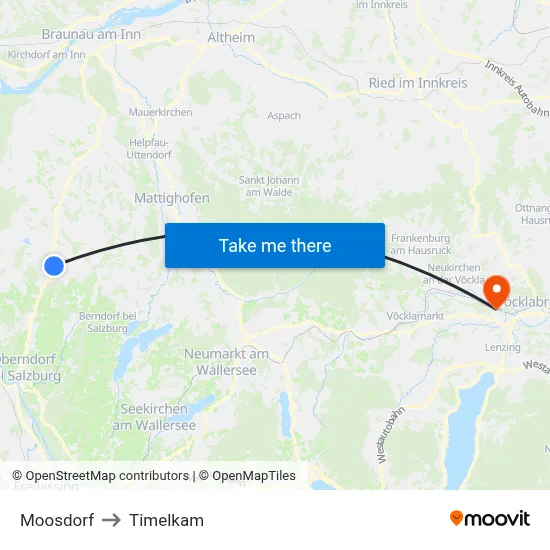 Moosdorf to Timelkam map
