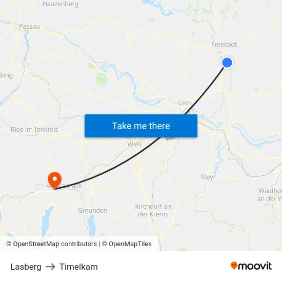 Lasberg to Timelkam map