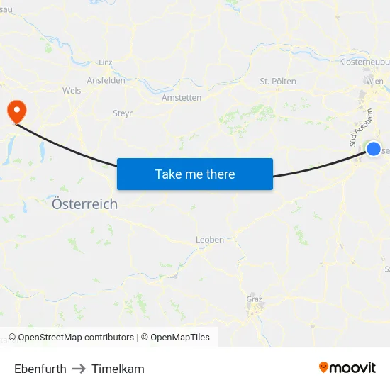 Ebenfurth to Timelkam map