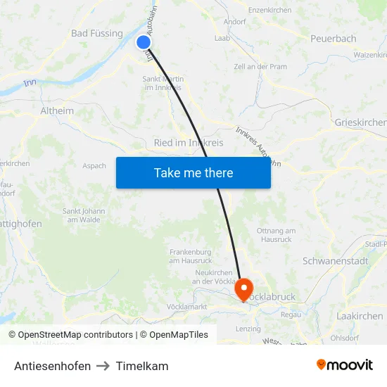Antiesenhofen to Timelkam map