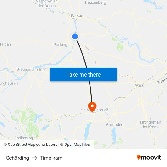 Schärding to Timelkam map
