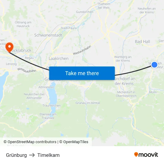 Grünburg to Timelkam map