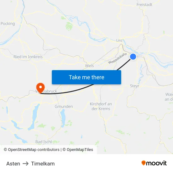 Asten to Timelkam map