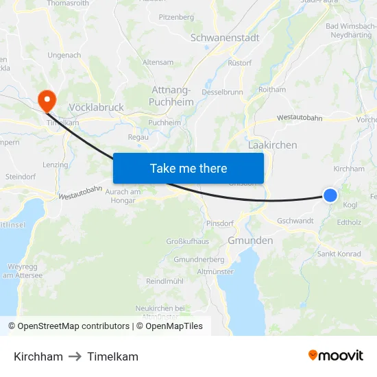 Kirchham to Timelkam map
