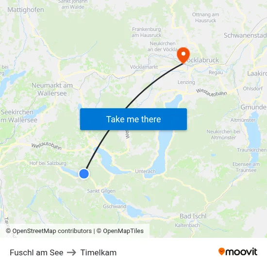 Fuschl am See to Timelkam map