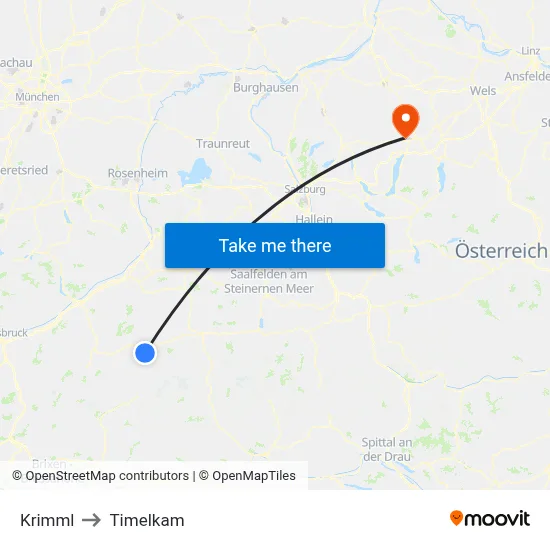 Krimml to Timelkam map