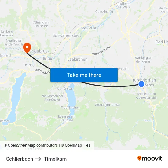 Schlierbach to Timelkam map