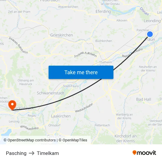 Pasching to Timelkam map