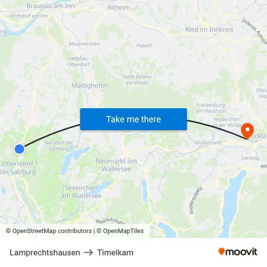 Lamprechtshausen to Timelkam map