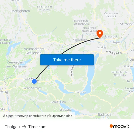 Thalgau to Timelkam map