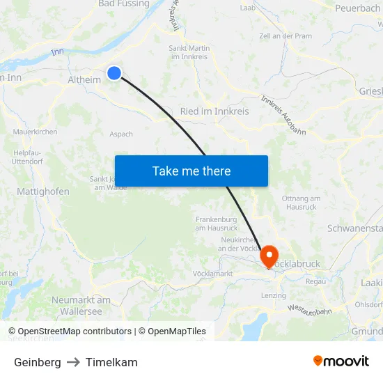 Geinberg to Timelkam map