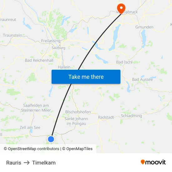 Rauris to Timelkam map