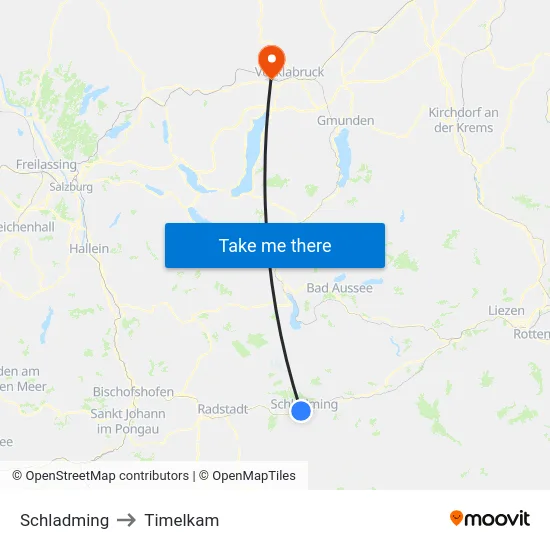 Schladming to Timelkam map