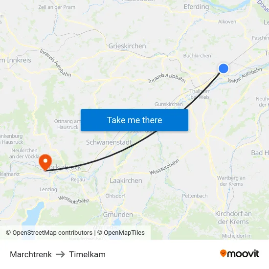 Marchtrenk to Timelkam map