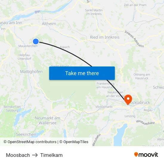 Moosbach to Timelkam map