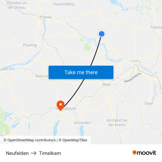 Neufelden to Timelkam map