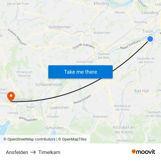 Ansfelden to Timelkam map