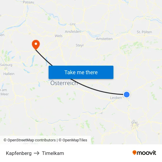 Kapfenberg to Timelkam map