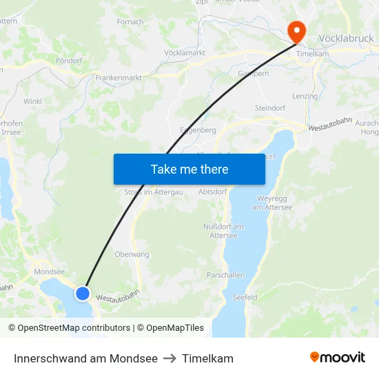 Innerschwand am Mondsee to Timelkam map