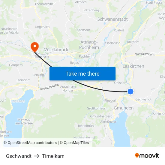 Gschwandt to Timelkam map