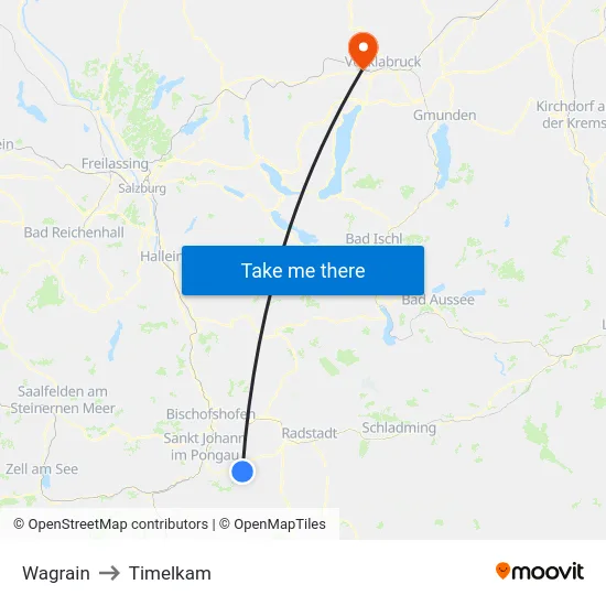 Wagrain to Timelkam map