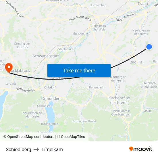Schiedlberg to Timelkam map