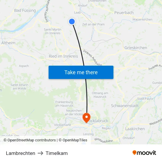 Lambrechten to Timelkam map