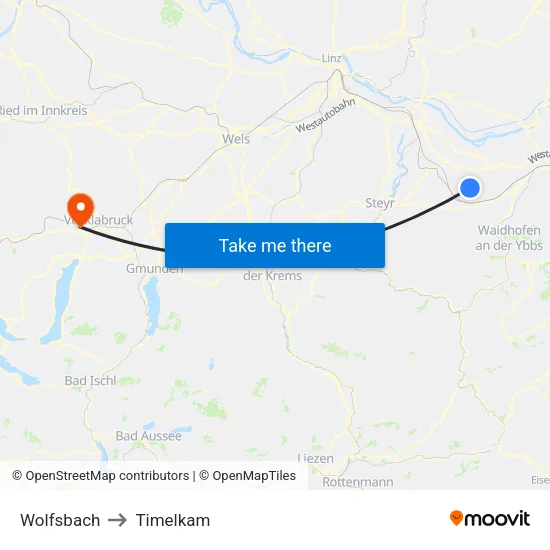 Wolfsbach to Timelkam map