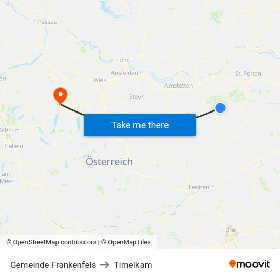 Gemeinde Frankenfels to Timelkam map