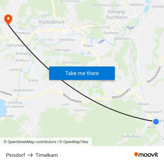 Pinsdorf to Timelkam map
