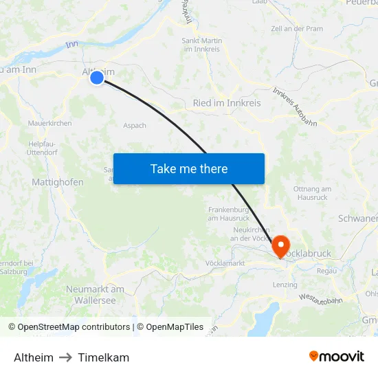 Altheim to Timelkam map