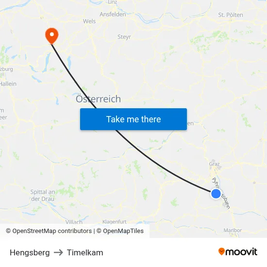 Hengsberg to Timelkam map