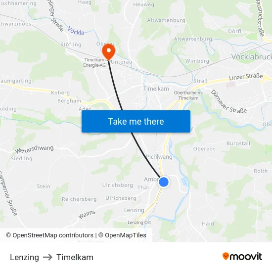 Lenzing to Timelkam map