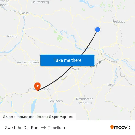 Zwettl An Der Rodl to Timelkam map