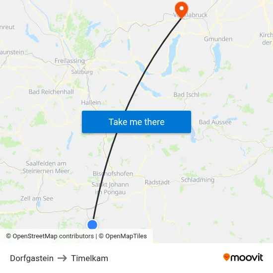Dorfgastein to Timelkam map