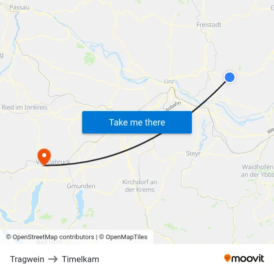 Tragwein to Timelkam map