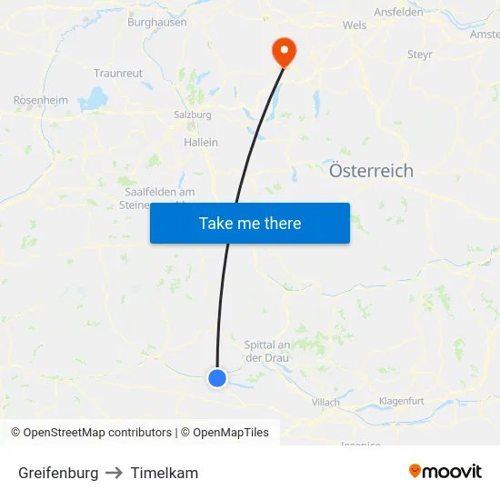 Greifenburg to Timelkam map