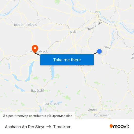 Aschach An Der Steyr to Timelkam map