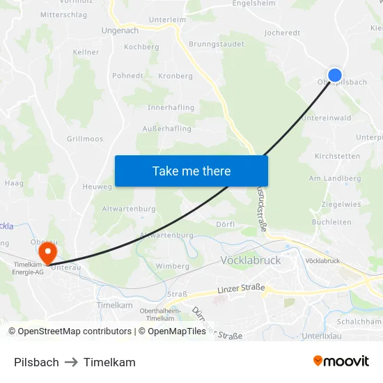 Pilsbach to Timelkam map