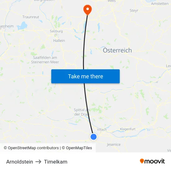 Arnoldstein to Timelkam map