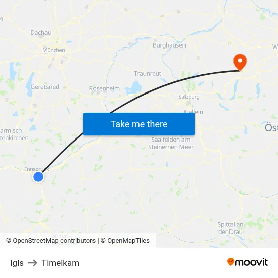 Igls to Timelkam map