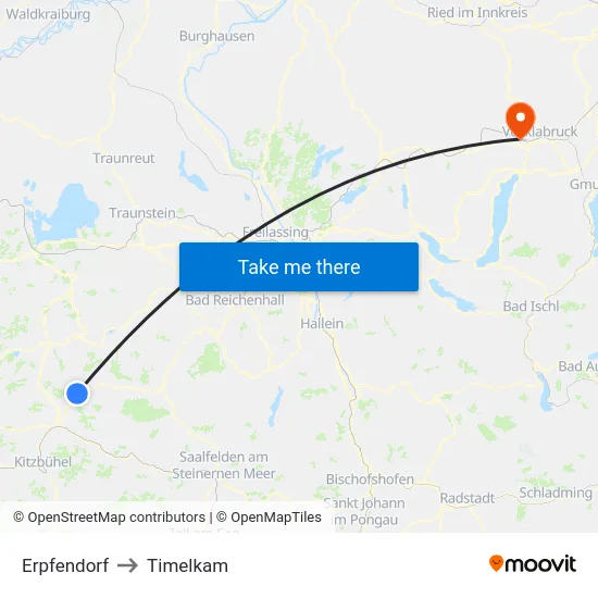 Erpfendorf to Timelkam map