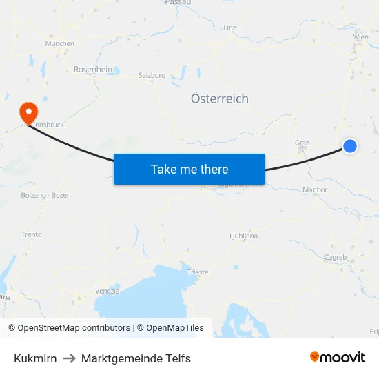 Kukmirn to Marktgemeinde Telfs map
