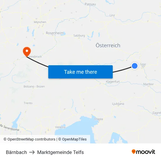 Bärnbach to Marktgemeinde Telfs map
