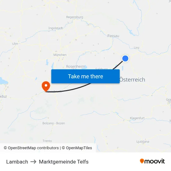 Lambach to Marktgemeinde Telfs map