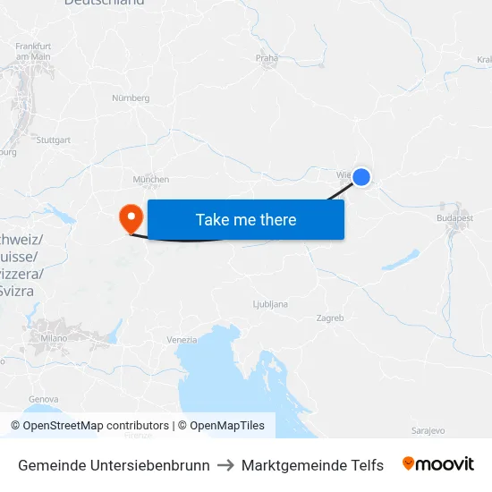 Gemeinde Untersiebenbrunn to Marktgemeinde Telfs map